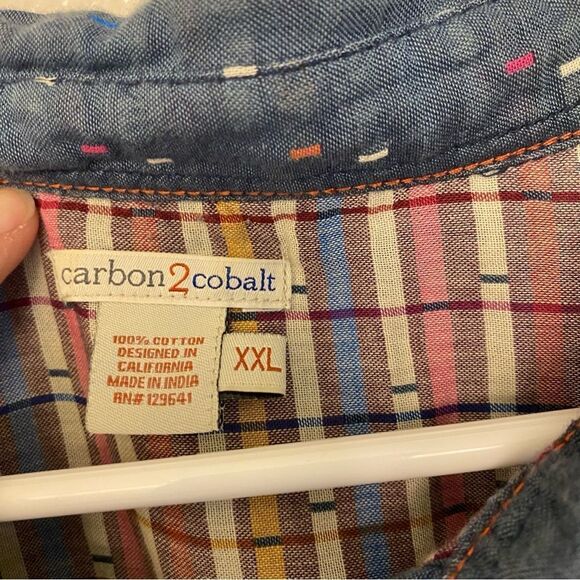 Carbon 2 Cobalt Button Down Shirt Cotton Woven 2 Ply Confetti Sprinkle Blue XXL - Picture 7 of 10